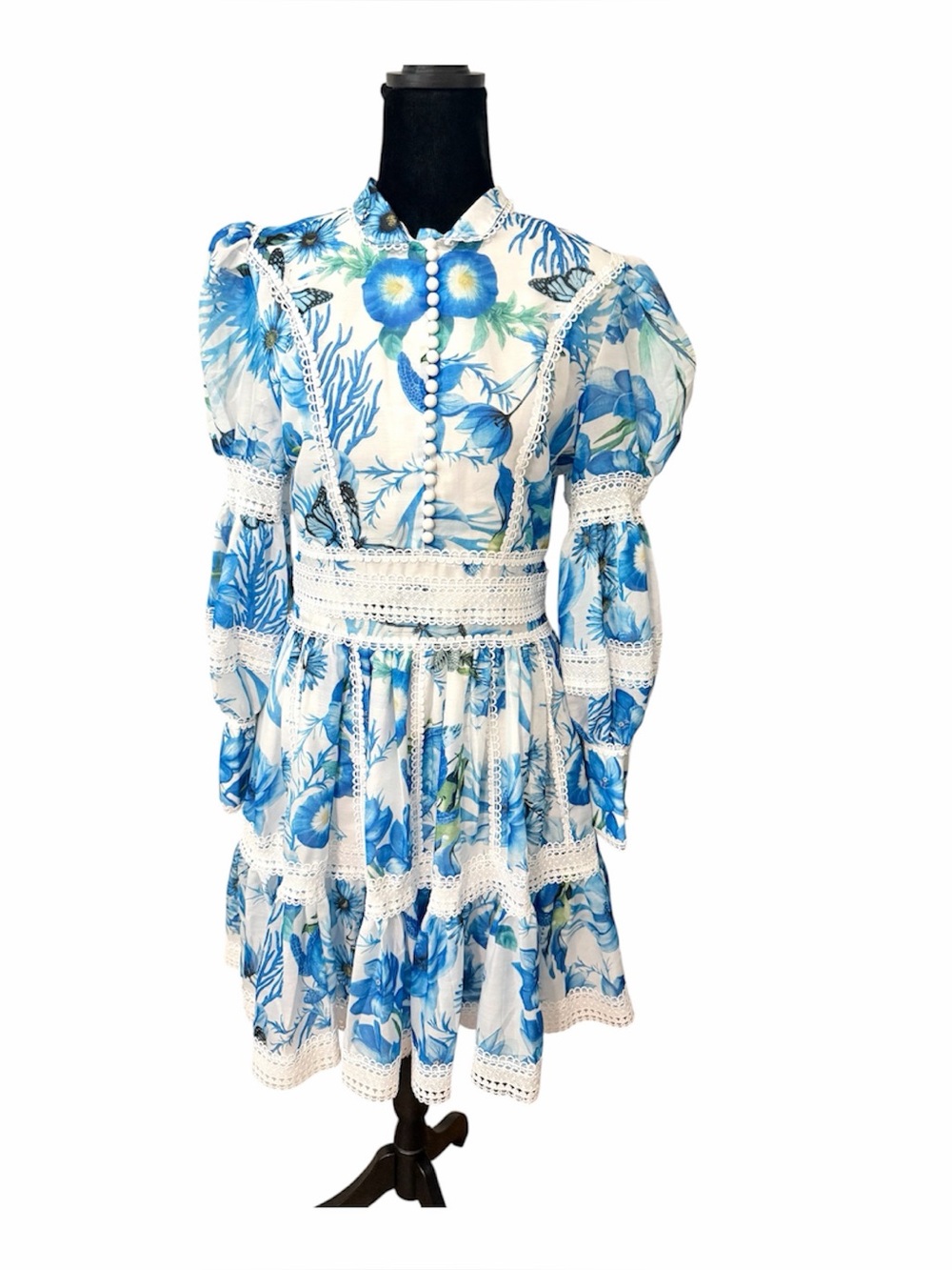 Dalia Macphee Butterfly Crochet Trim Dress Artsy Size Medium Floral Cottage NWT